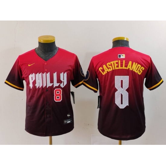 Youth Philadelphia Phillies #8 Nick Castellanos Red Red 2024 City Connect Limited Jerseys - Ujersey