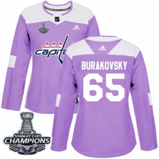 Women's Adidas Washington Capitals #65 Andre Burakovsky Authentic Purple Fights Cancer Practice 2018 Stanley Cup Final Champions NHL Jersey - Ujersey