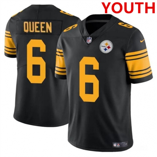 Youth Pittsburgh Steelers #6 Patrick Queen Black Color Rush Limited Football Stitched Jersey - Ujersey