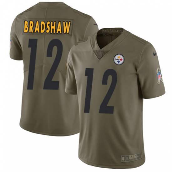 Youth Nike Pittsburgh Steelers #12 Terry Bradshaw Limited Olive 2017 Salute to Service NFL Jersey - Ujersey