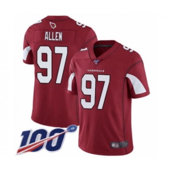 Men's Arizona Cardinals #97 Zach Allen Red Team Color Vapor Untouchable Limited Player 100th Season Football Jersey - Ujersey