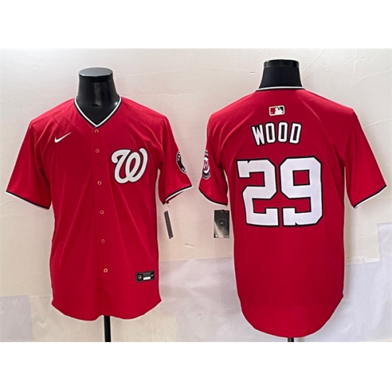 Men's Washington Nationals #29 James Wood Red Limited Stitched Baseball Jersey - Ujersey