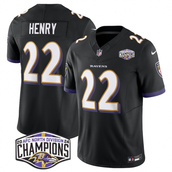 Men's Baltimore Ravens #22 Derrick Henry Black F.U.S.E 2024 AFC North Division Champions Vapor Limited Football Jersey - Ujersey