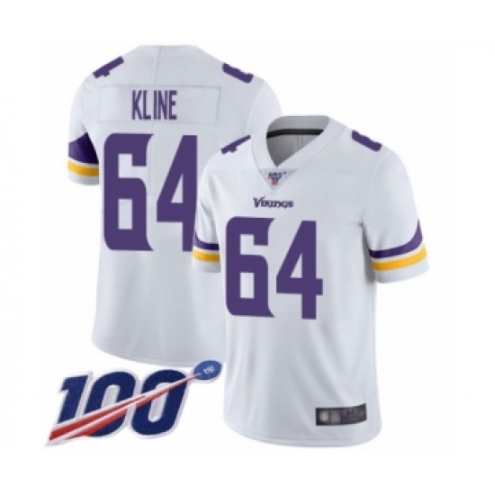 Men's Minnesota Vikings #64 Josh Kline White Vapor Untouchable Limited Player 100th Season Football Jersey