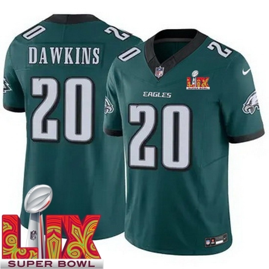 Men's Philadelphia Eagles Brian Dawkins #20 Green 2024 2025 Super Bowl LIX F U S E Stitched NFL Jersey - Ujersey
