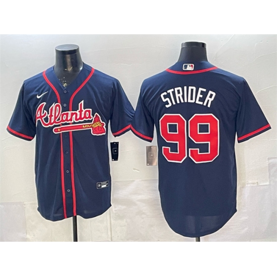 Men's Atlanta Braves #99 Spencer Strider Navy Cool Base Stitched Baseball Jersey - Ujersey