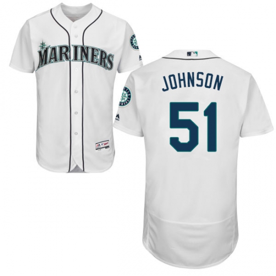 Men's Majestic Seattle Mariners #51 Randy Johnson White Home Flex Base Authentic Collection MLB Jersey - Ujersey