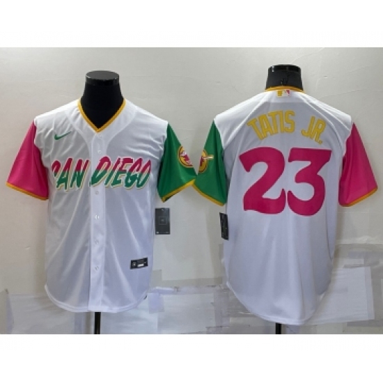 Men's San Diego Padres #23 Fernando Tatis Jr White 2022 City Connect Cool Base Stitched Jersey - Ujersey