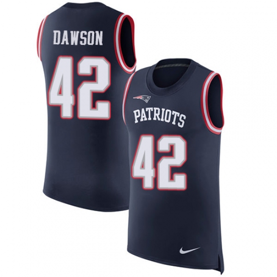 Men's Nike New England Patriots #42 Duke Dawson Navy Blue Rush Player Name & Number Tank Top NFL Jersey - Ujersey