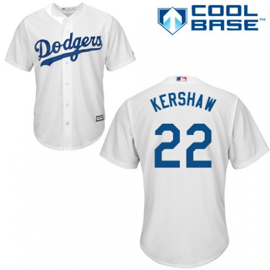 Youth Majestic Los Angeles Dodgers #22 Clayton Kershaw Replica White Home Cool Base MLB Jersey - Ujersey