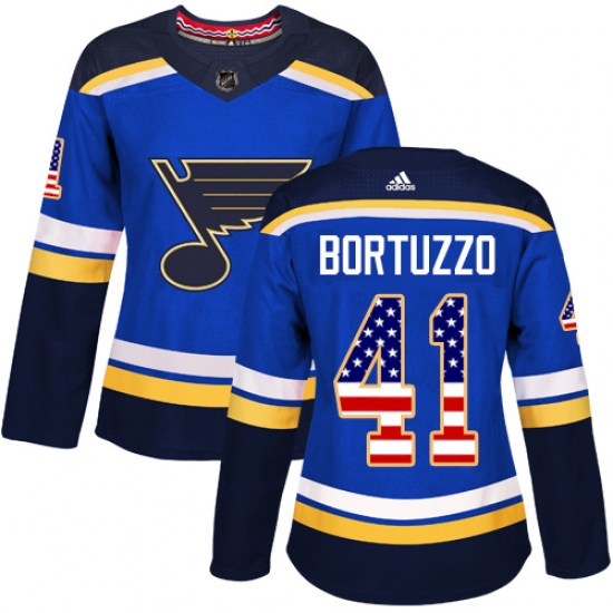 Women's Adidas St. Louis Blues #41 Robert Bortuzzo Authentic Blue USA Flag Fashion NHL Jersey - Ujersey