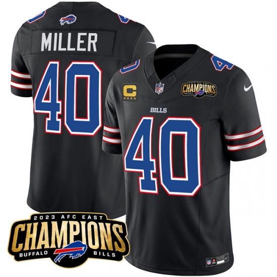 Men's Buffalo Bills #40 Von Miller Black 2023 F.U.S.E. AFC East Champions With 4-star C Football Stitched Jersey - Ujersey
