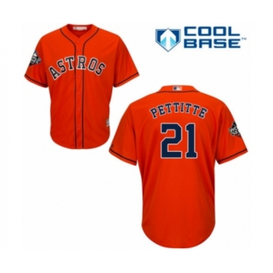 Youth Houston Astros #21 Andy Pettitte Authentic Orange Alternate Cool Base 2019 World Series Bound Baseball Jersey - Ujersey