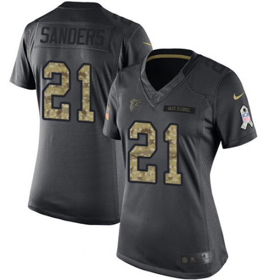 Women's Nike Atlanta Falcons #21 Deion Sanders Limited Black 2016 Salute to Service NFL Jersey - Ujersey