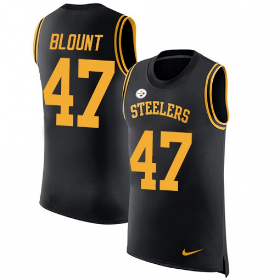 Men's Nike Pittsburgh Steelers #47 Mel Blount Limited Black Rush Player Name & Number Tank Top NFL Jersey - Ujersey
