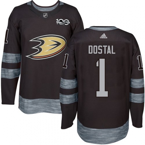 Men's Adidas Anaheim Ducks #1 Lukas Dostal Authentic Black 1917-2017 100th Anniversary NHL Jersey - Ujersey