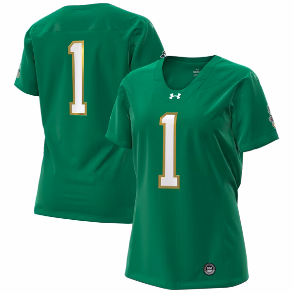 Women's Under Armour #1 Kelly Green Notre Dame Fighting Irish Irish Wear Green Collection Football Replica Jersey