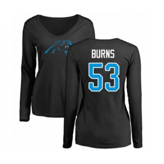 Football Women's Carolina Panthers #53 Brian Burns Black Name & Number Logo Slim Fit Long Sleeve T-Shirt - Ujersey