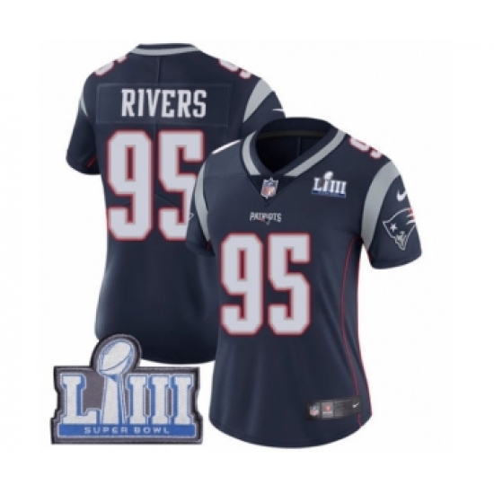 Women's Nike New England Patriots #95 Derek Rivers Navy Blue Team Color Vapor Untouchable Limited Player Super Bowl LIII Bound NFL Jersey - Ujersey