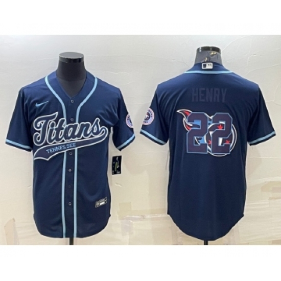 Men's Tennessee Titans #22 Derrick Henry Navy Team Big Logo With Patch Cool Base Stitched Baseball Jersey - Ujersey