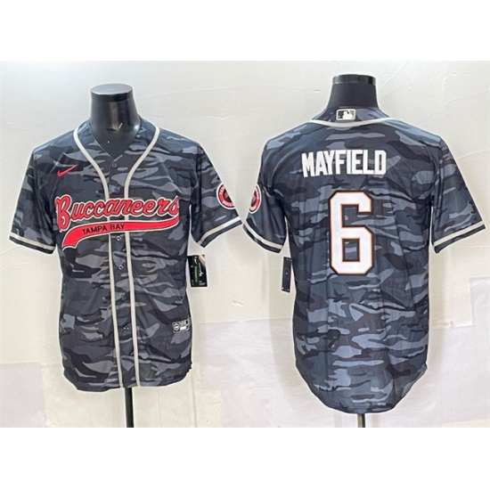Men's Tampa Bay Buccaneers #6 Baker Mayfield Grey Camo Cool Base Stitched Baseball Jersey - Ujersey