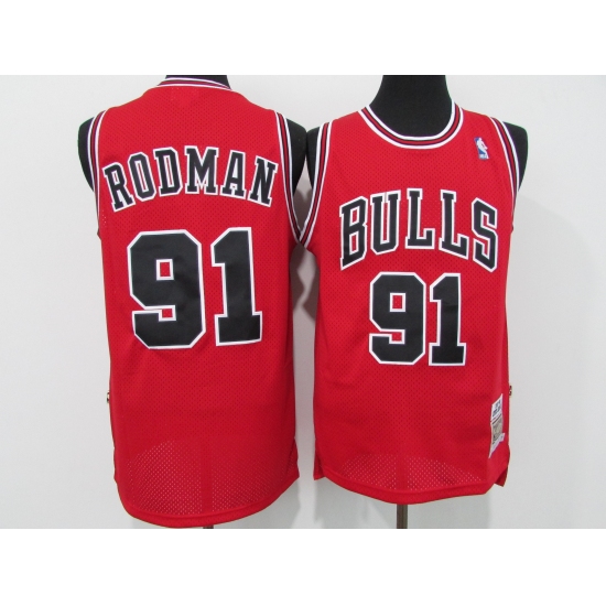 Men's Chicago Bulls #91 Dennis Rodman Authentic Red Alternate Jersey