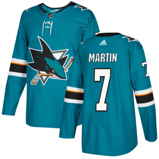Youth Adidas San Jose Sharks #7 Paul Martin Authentic Teal Green Home NHL Jersey - Ujersey