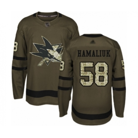 Men's San Jose Sharks #58 Dillon Hamaliuk Authentic Green Salute to Service Hockey Jersey - Ujersey