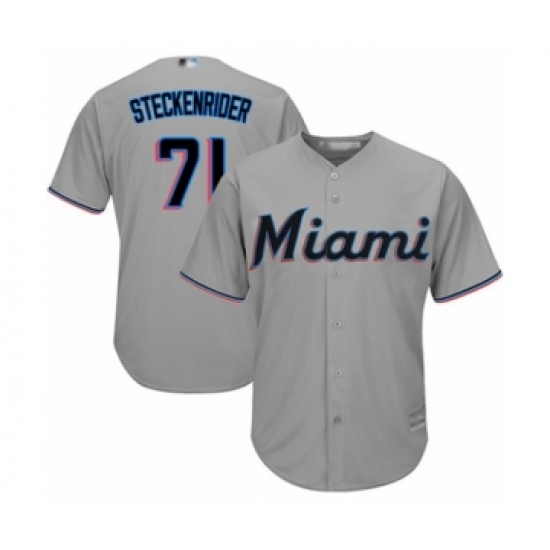 Youth Miami Marlins #71 Drew Steckenrider Authentic Grey Road Cool Base Baseball Player Jersey - Ujersey