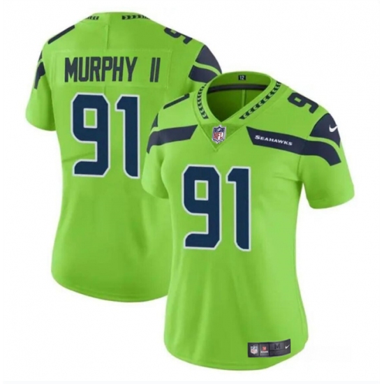 Women's Seattle Seahawks #91 Byron Murphy II 2024 Draft Green Vapor Limited Football Stitched Jersey(Run Small) - Ujersey