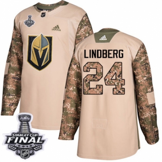 Men's Adidas Vegas Golden Knights #24 Oscar Lindberg Authentic Camo Veterans Day Practice 2018 Stanley Cup Final NHL Jersey - Ujersey