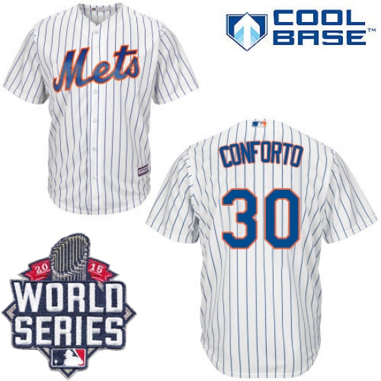 Men's Majestic New York Mets #30 Michael Conforto Replica White Home Cool Base 2015 World Series MLB Jersey - Ujersey