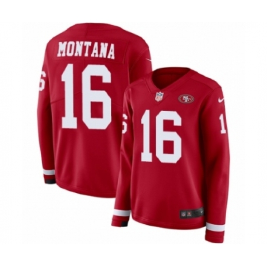 Women's Nike San Francisco 49ers #16 Joe Montana Limited Red Therma Long Sleeve NFL Jersey - Ujersey