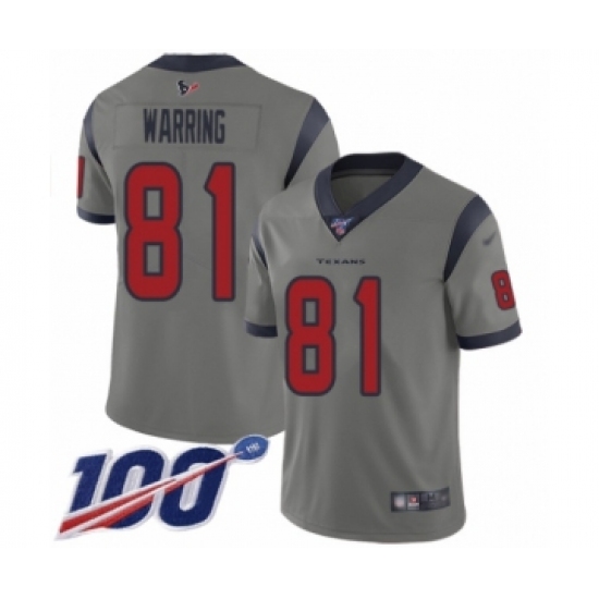 Men's Houston Texans #81 Kahale Warring Limited Gray Inverted Legend 100th Season Football Jersey - Ujersey