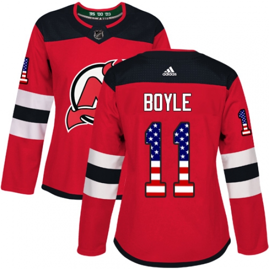 Women's Adidas New Jersey Devils #11 Brian Boyle Authentic Red USA Flag Fashion NHL Jersey - Ujersey