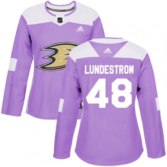 Women's Adidas Anaheim Ducks #48 Isac Lundestrom Authentic Purple Fights Cancer Practice NHL Jersey - Ujersey