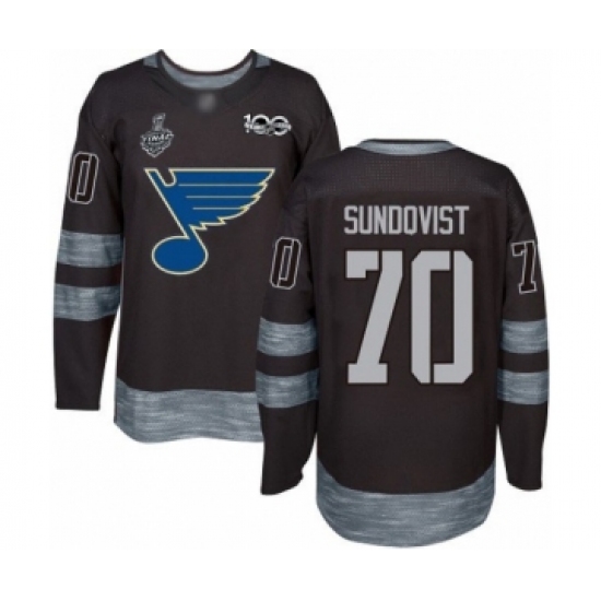 Men's St. Louis Blues #70 Oskar Sundqvist Authentic Black 1917-2017 100th Anniversary 2019 Stanley Cup Final Bound Hockey Jersey - Ujersey