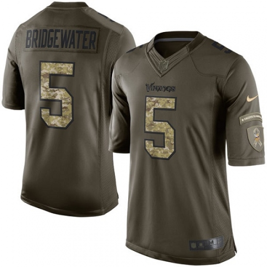 Youth Nike Minnesota Vikings #5 Teddy Bridgewater Elite Green Salute to Service NFL Jersey - Ujersey