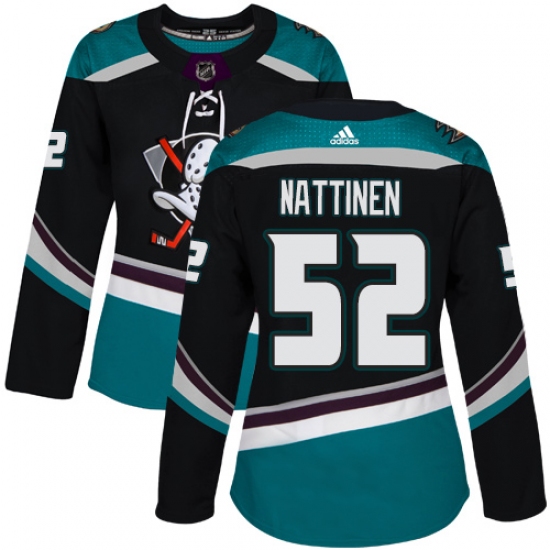 Women's Adidas Anaheim Ducks #52 Julius Nattinen Authentic Black Teal Third NHL Jersey - Ujersey