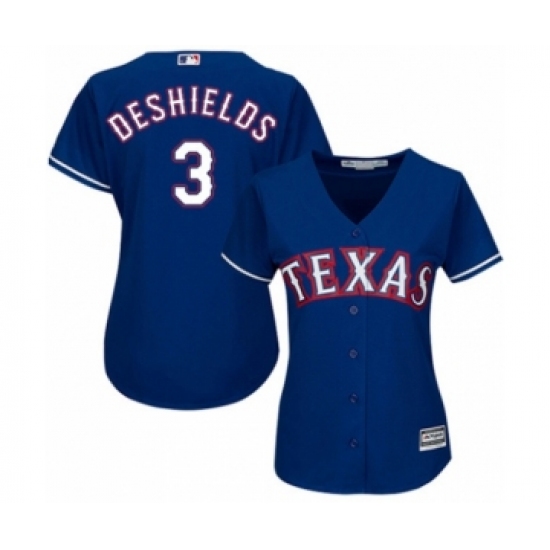 Women's Texas Rangers #3 Delino DeShields Jr. Authentic Royal Blue Alternate 2 Cool Base Baseball Player Jersey - Ujersey