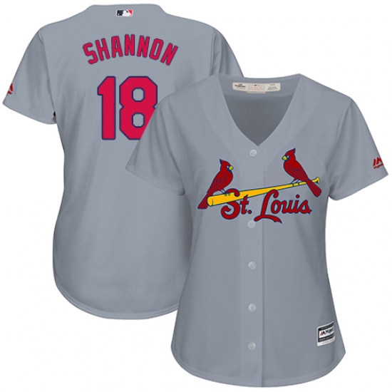 Women's Majestic St. Louis Cardinals #18 Mike Shannon Authentic Grey Road Cool Base MLB Jersey - Ujersey