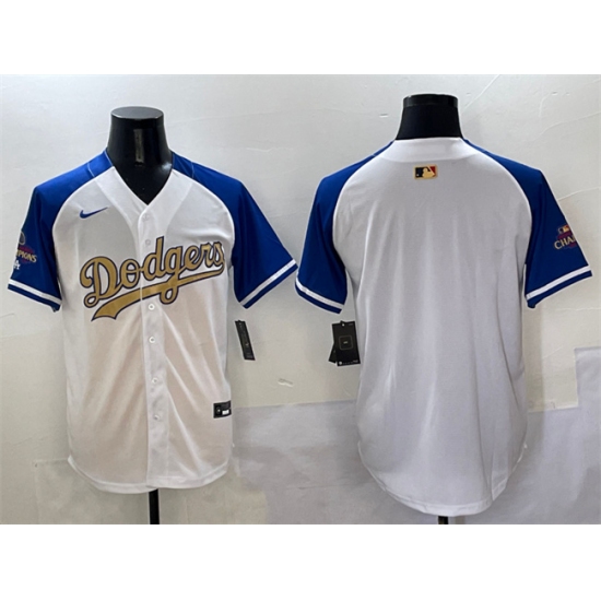 Men's Los Angeles Dodgers Blank White Royal Gold 2024 World Series Champions Vapor Limited Stitched Baseball Jersey - Ujersey