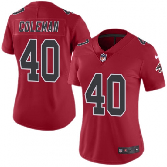 Women's Nike Atlanta Falcons #40 Derrick Coleman Limited Red Rush Vapor Untouchable NFL Jersey - Ujersey