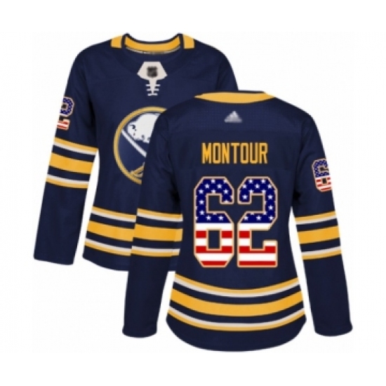Women's Buffalo Sabres #62 Brandon Montour Authentic Navy Blue USA Flag Fashion Hockey Jersey