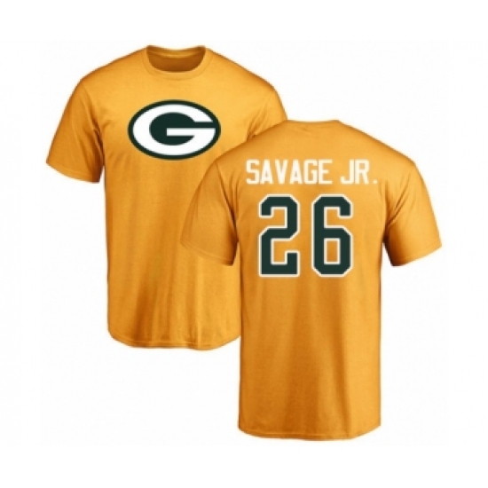 Football Green Bay Packers #26 Darnell Savage Jr. Gold Name & Number Logo T-Shirt - Ujersey