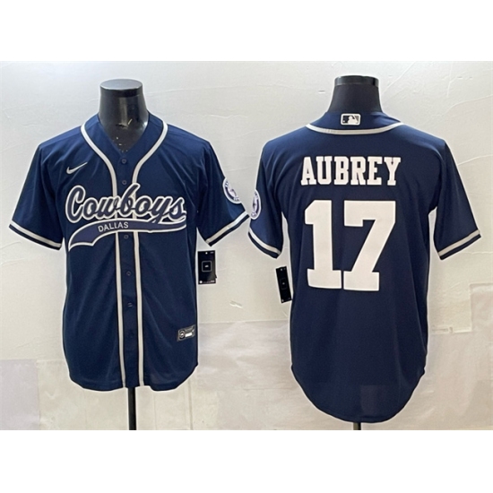 Men's Dallas Cowboys #17 Brandon Aubrey Navy Cool Base Stitched Baseball Jersey - Ujersey