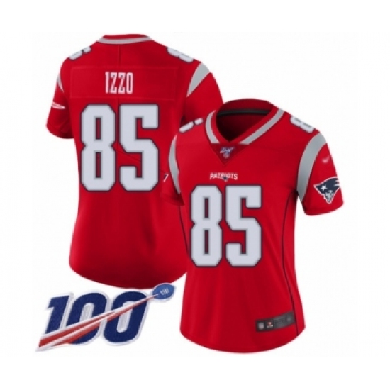 Women's New England Patriots #85 Ryan Izzo Limited Red Inverted Legend 100th Season Football Jersey - Ujersey