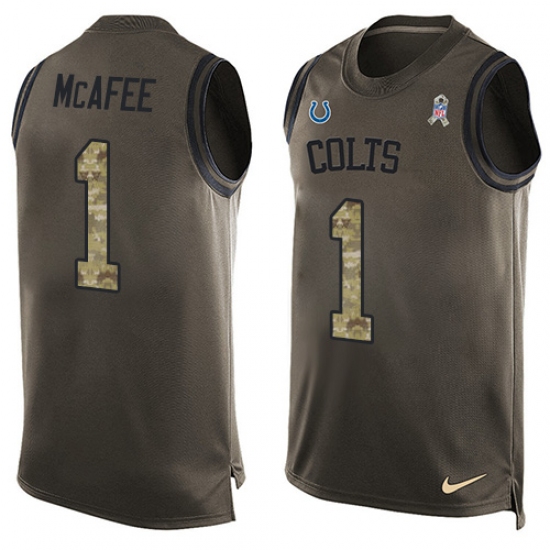 Men's Nike Indianapolis Colts #1 Pat McAfee Limited Green Salute to Service Tank Top NFL Jersey - Ujersey