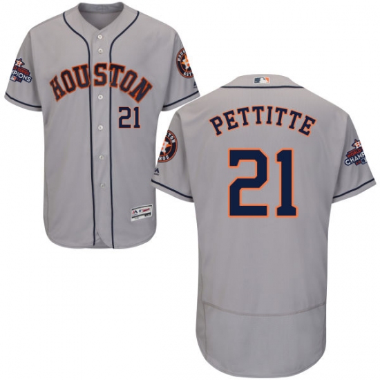 Men's Majestic Houston Astros #21 Andy Pettitte Authentic Grey Road 2017 World Series Champions Flex Base MLB Jersey - Ujersey