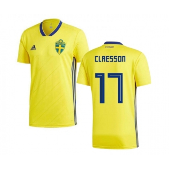Sweden #17 Claesson Home Kid Soccer Country Jersey